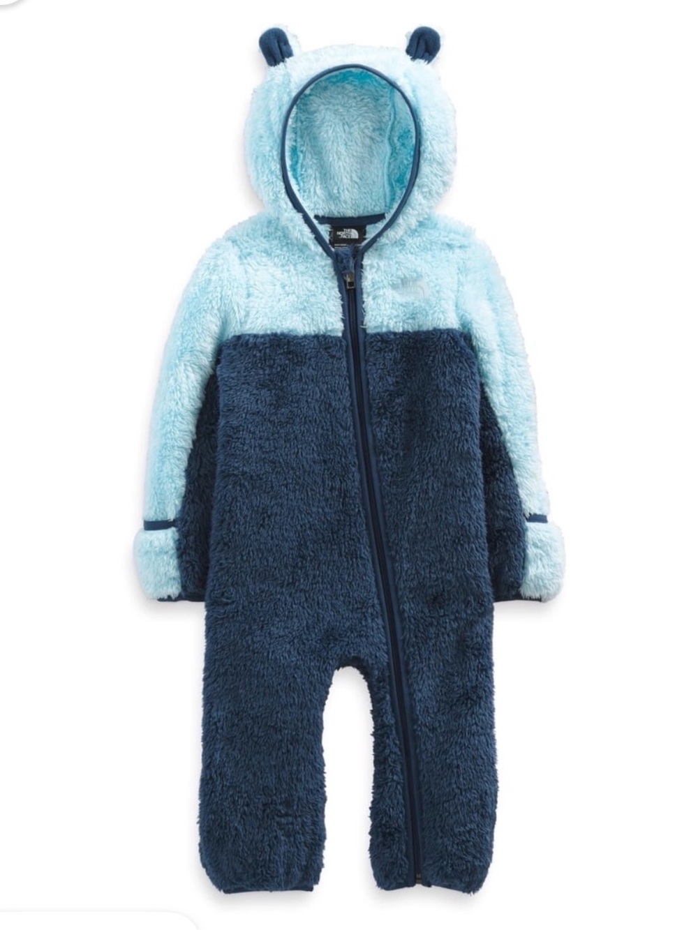 North face baby bear one piece snowsuit teddy blue 12-18 months
